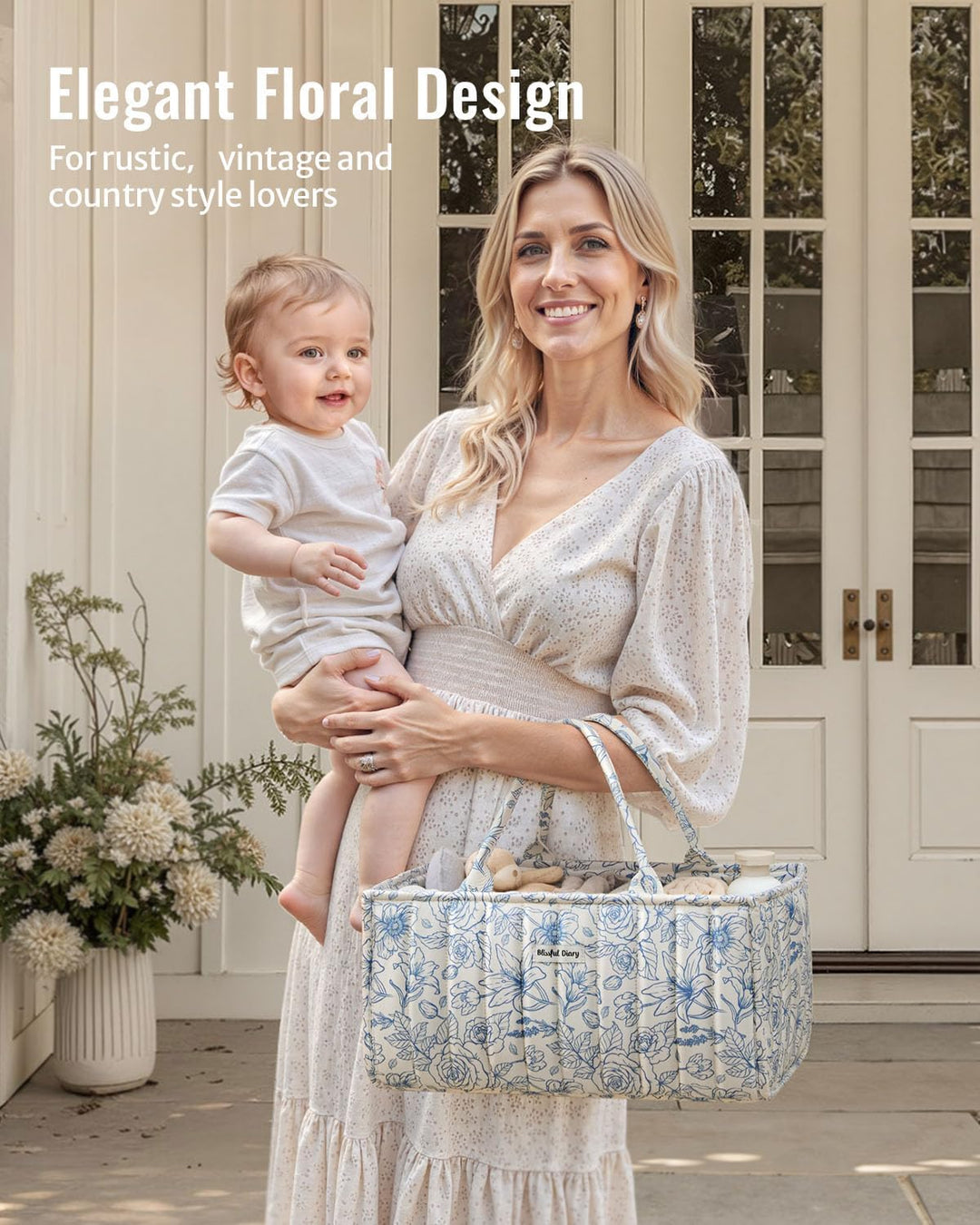 Blissful Diary Wickelkorb mit Blumenmuster, stilvoller Aufbewahrungskorb für Kinderzimmer, Geschenk