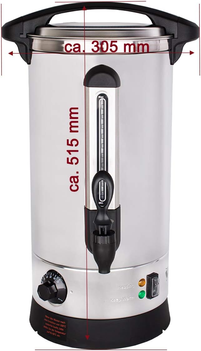 Beeketal 'BGWK10' Gastro Glühweinkocher 10 Liter Volumen mit Füllstandskala, Anit-Tropf Zapfhahn und