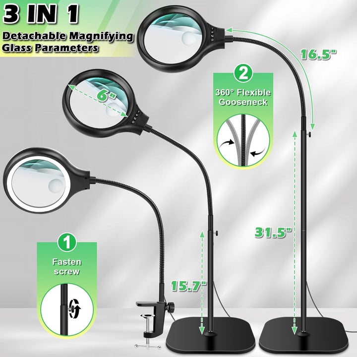 NZQXJXZ 3-in-1 Lupe mit Licht und Ständer, 30X 10X Lupenlampe mit Flexiblem Schwanenhals und 36 Eins