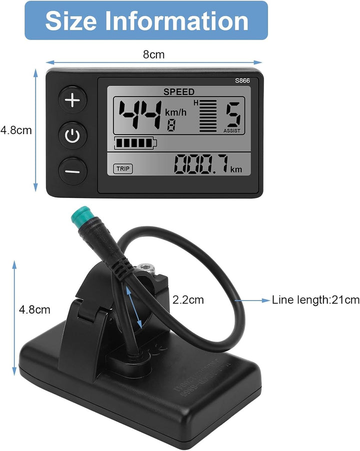 Yosoo Health Gear LCD Display für Elektrofahrräder, S866, 24V/36V/48V, Wasserdicht, mit Hintergrundb