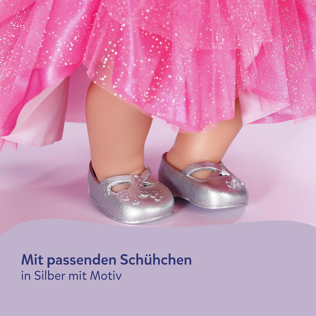 Baby Born Prinzessinnen-Outfit mit rosa Kleid, Tiara und silbernen Schuhen für 43cm Puppen