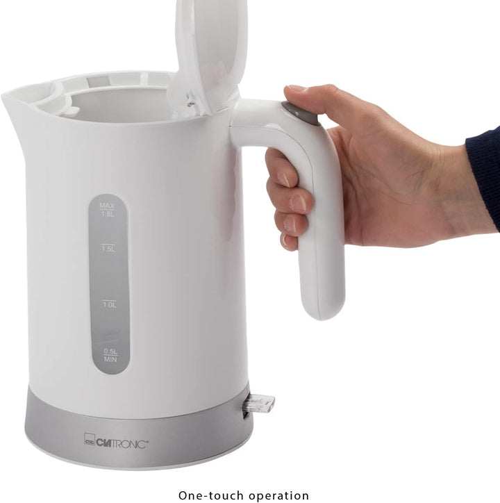Clatronic Wasserkocher 1,8L mit verdecktem Edelstahlheizelement | Kettle mit herausnehmbarem Kalkfil