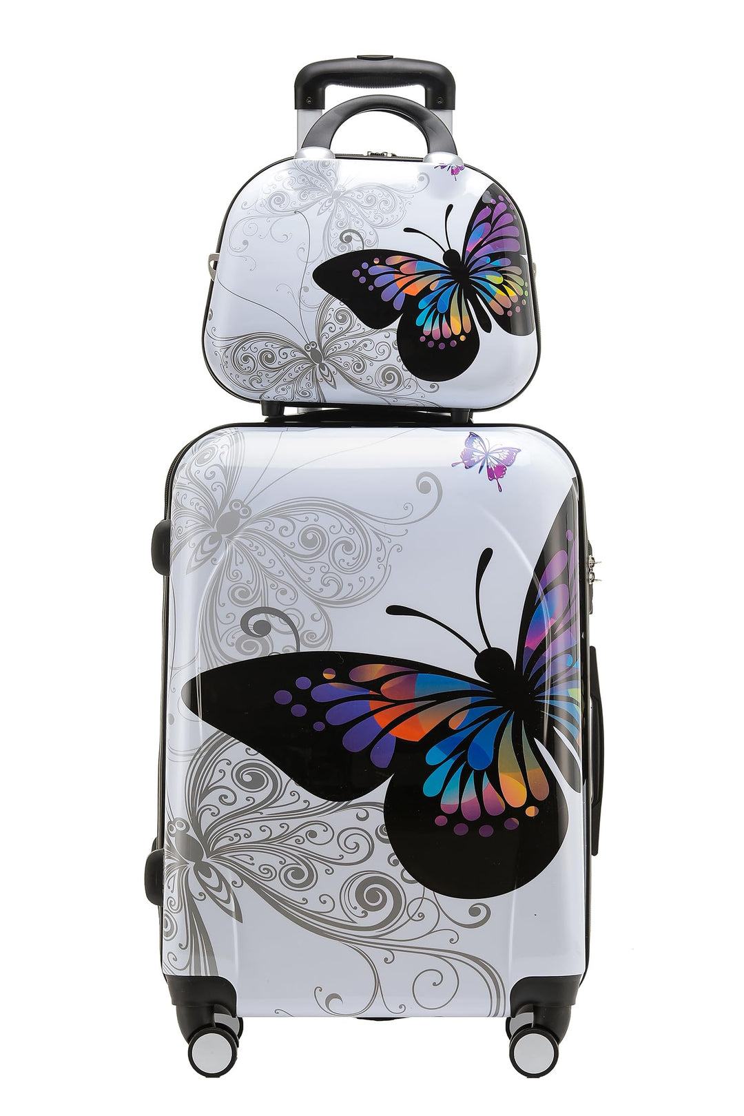 BEIBYE Butterfly 2060 4tlg Reisekoffer Trolley Hartschalen Kofferset (M-56cm+Beautycase) M-56cm + S