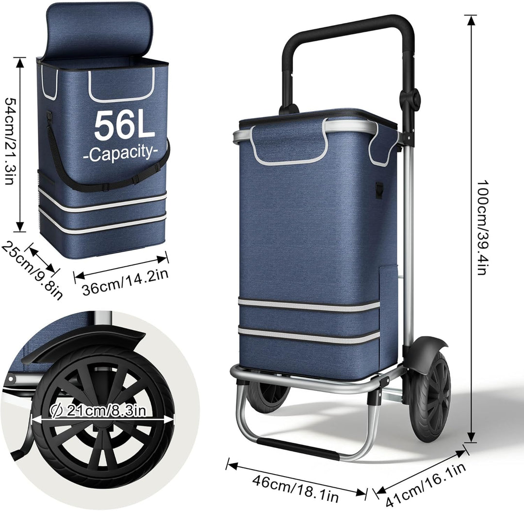 3in1 Klappbarer Einkaufstrolley 56L | Einkaufsroller mit Umhängetasche & Sackkarre | Einkaufswagen B
