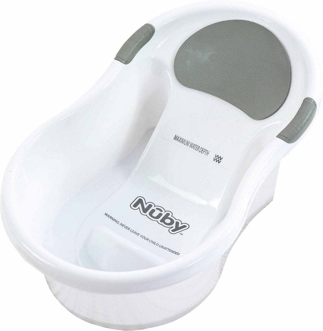 Nuby Baby-Badewanne mit integriertem Sitz und weicher Kopfstütze, Weiss/Grau