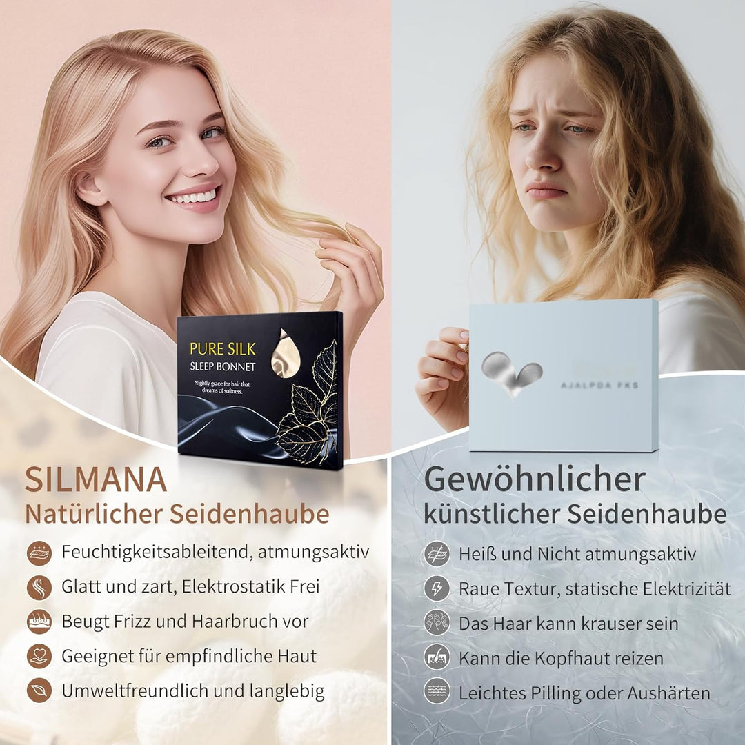 Seidenhaube zum Schlafen – 100% Maulbeerseide Schlafhaube, 22 Momme Doppellagig & Beidseitig Nutzbar