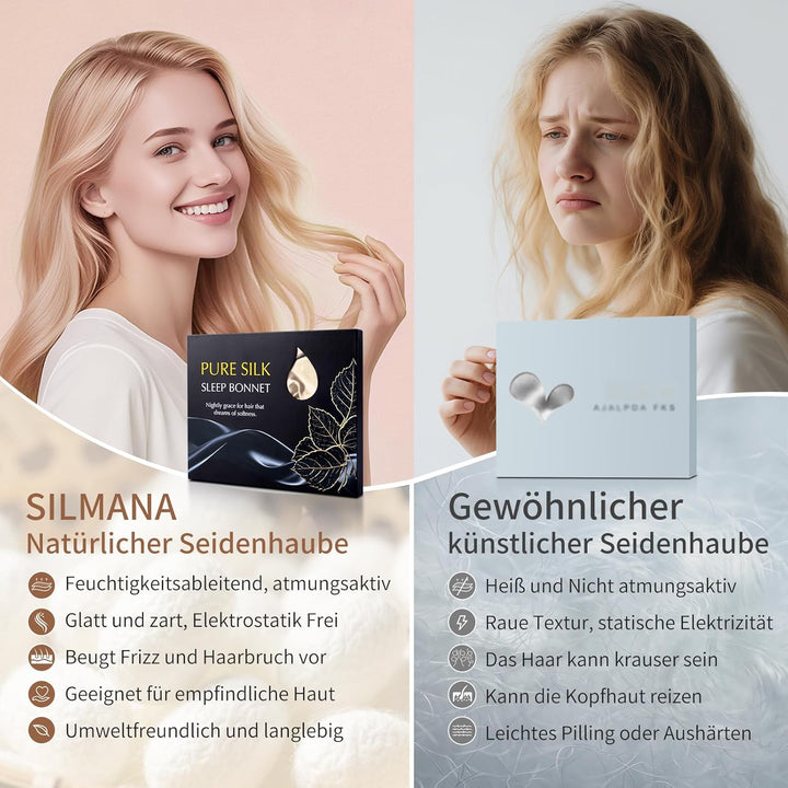 Seidenhaube zum Schlafen – 100% Maulbeerseide Schlafhaube, 22 Momme Doppellagig & Beidseitig Nutzbar