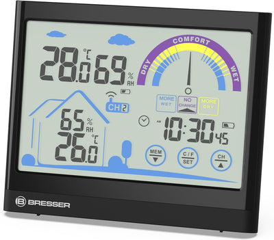 Bresser 7007402 Touchscreen Wetterstation Funk- Thermo-/Hygrometer mit Lüftungsempfehlung, Schwarz S