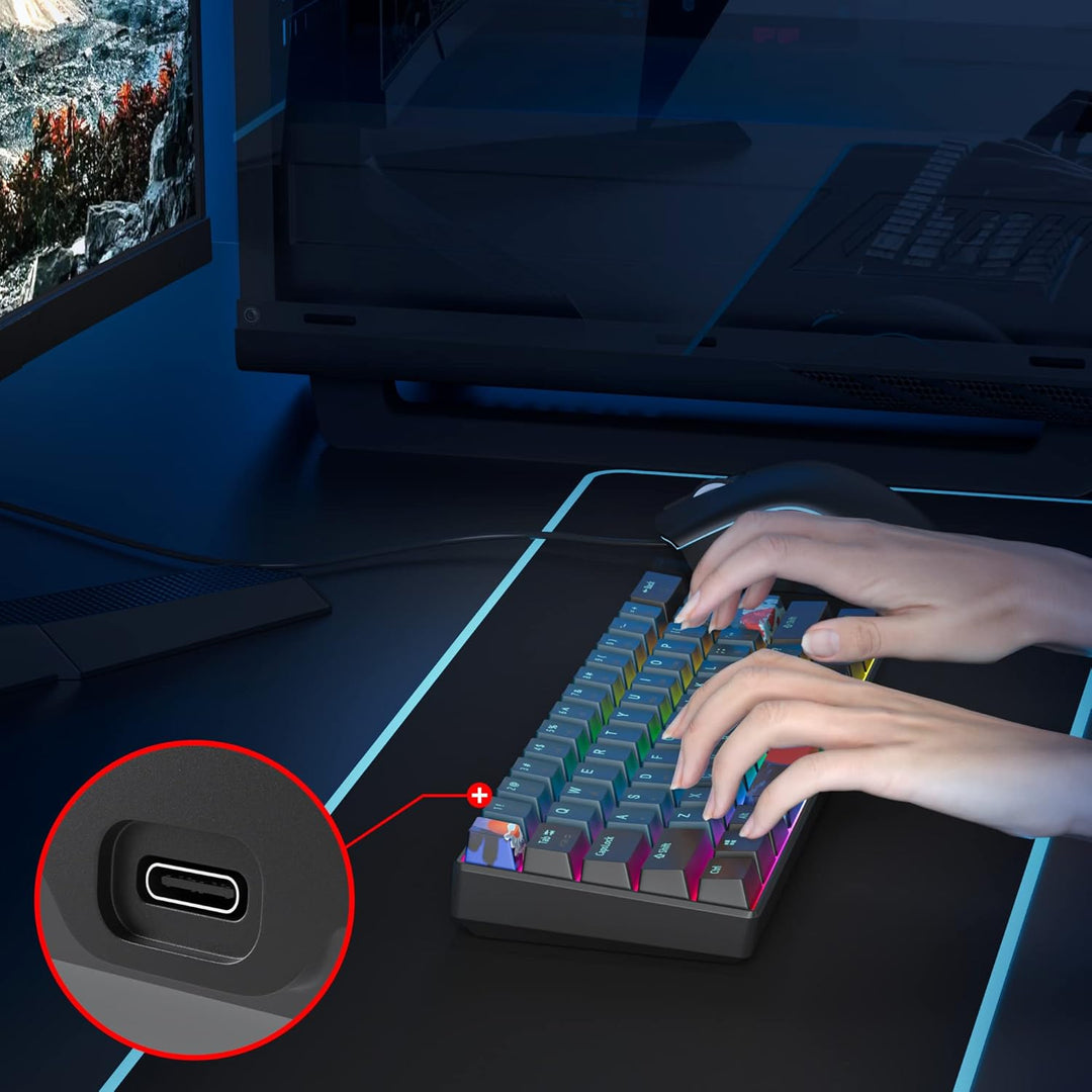 SOLIDEE mechanische gaming tastatur 60 prozent,61 Tasten kompakte mechanische tastatur RGB Hintergru