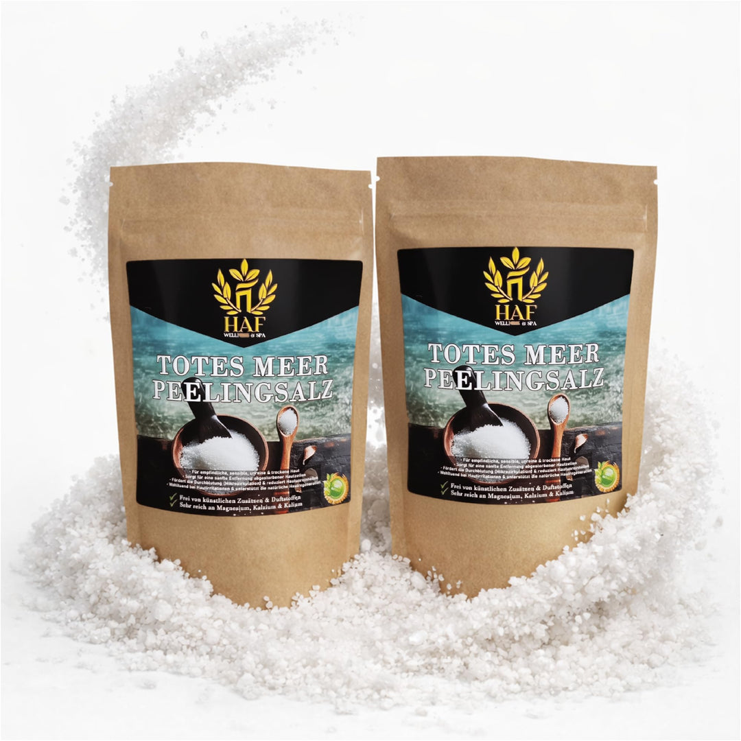 HAF® Premium Totes Meer Peelingsalz für empfindliche &amp; trockene Haut | 2 x 1 kg in Beuteln | Salz Pe