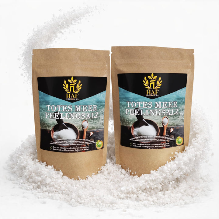 HAF® Premium Totes Meer Peelingsalz für empfindliche &amp; trockene Haut | 2 x 1 kg in Beuteln | Salz Pe