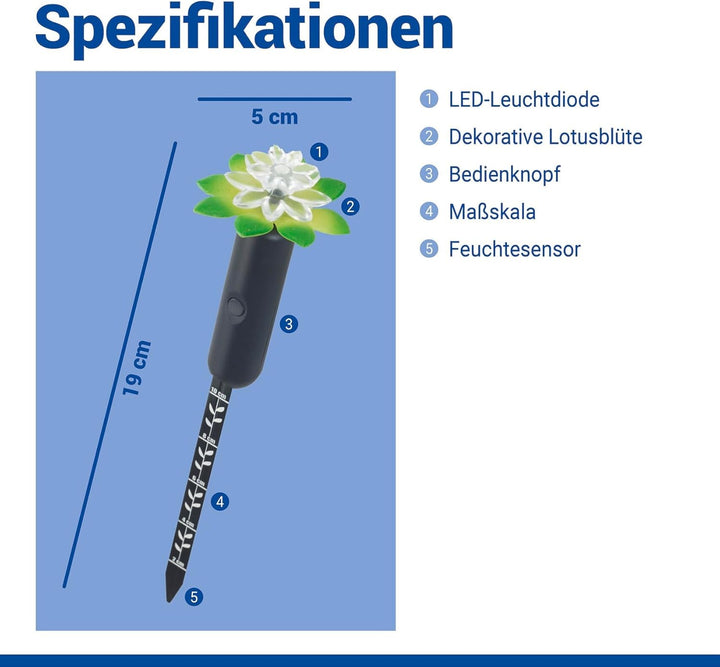 Maximex LED Feuchtigkeitsmessgerät für Pflanzen, Feuchtigkeitsmesser und Giessanzeiger für Zimmerpfl