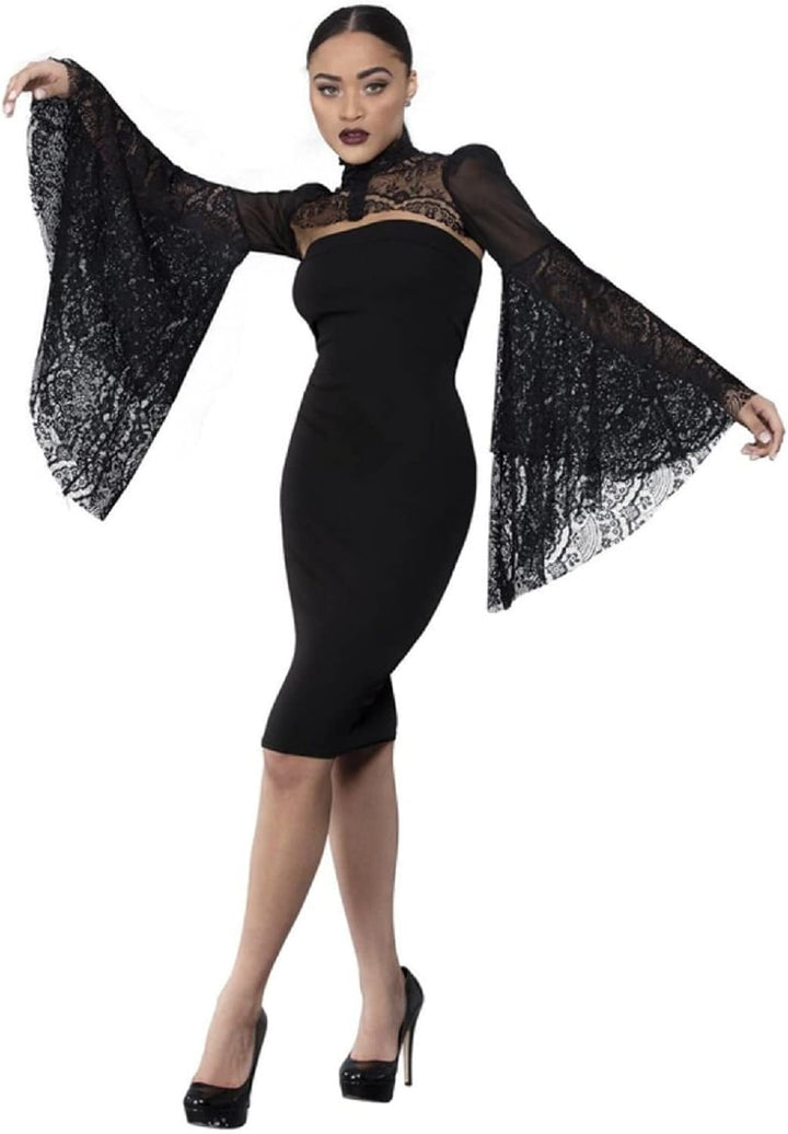 MIMIKRY Gothic Langarm-Bolero Fledermausärmel Stehkragen Spitze Jäckchen Steampunk viktorianisch Vam