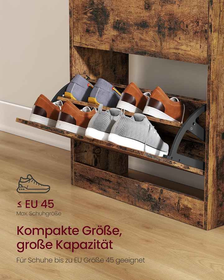 VASAGLE Schuhschrank 3 Klappen, Schuhkipper, Schuhregal, Schuhaufbewahrung, offenes Fach, Trennwand