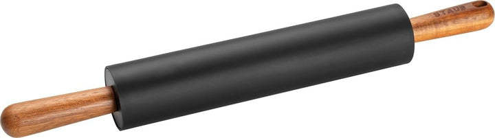 STAUB Teigroller, Nudelholz, Länge: 45 cm, Rollbreite: 26 cm, Schwarzes BPA-freies Silikon und Akazi