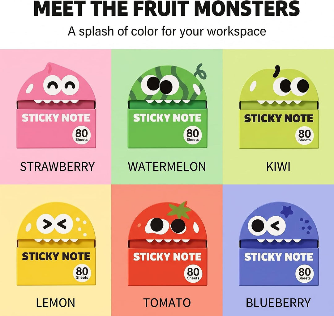 Bunte Fruchtmonster Haftnotizen 6er Set mit Pop up Spenderboxen