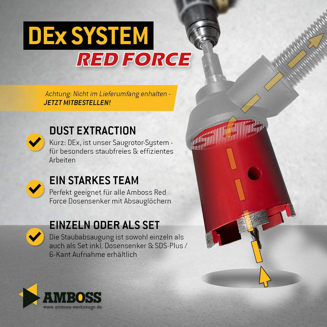 Diamant Dosensenker Ø 68 mm / M16 / DEX System / 90mm Nutzlänge - Amboss Red Force Premium für Mauer