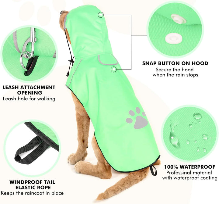 BiPawTi Hunderegenmantel Wasserdicht für Hunde, Reflektierenden Hunde-Regenjacken für Grosse Hund, H