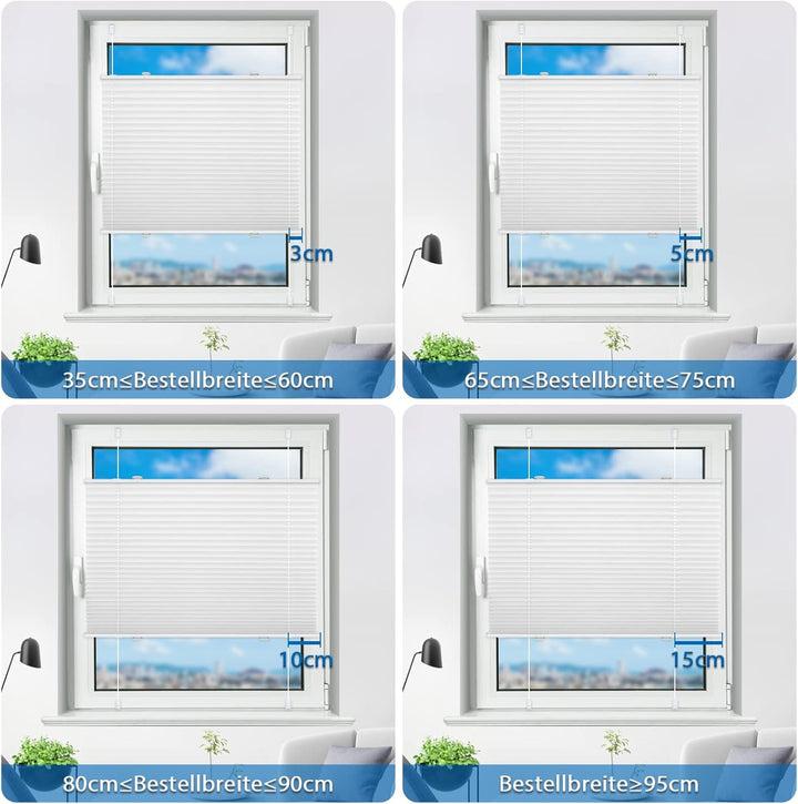 Plissee ohne Bohren Verdunkelung Plissees Klemmfix 30x140cm(BxH) Weiss 100% Blickdicht Verdunklungsp