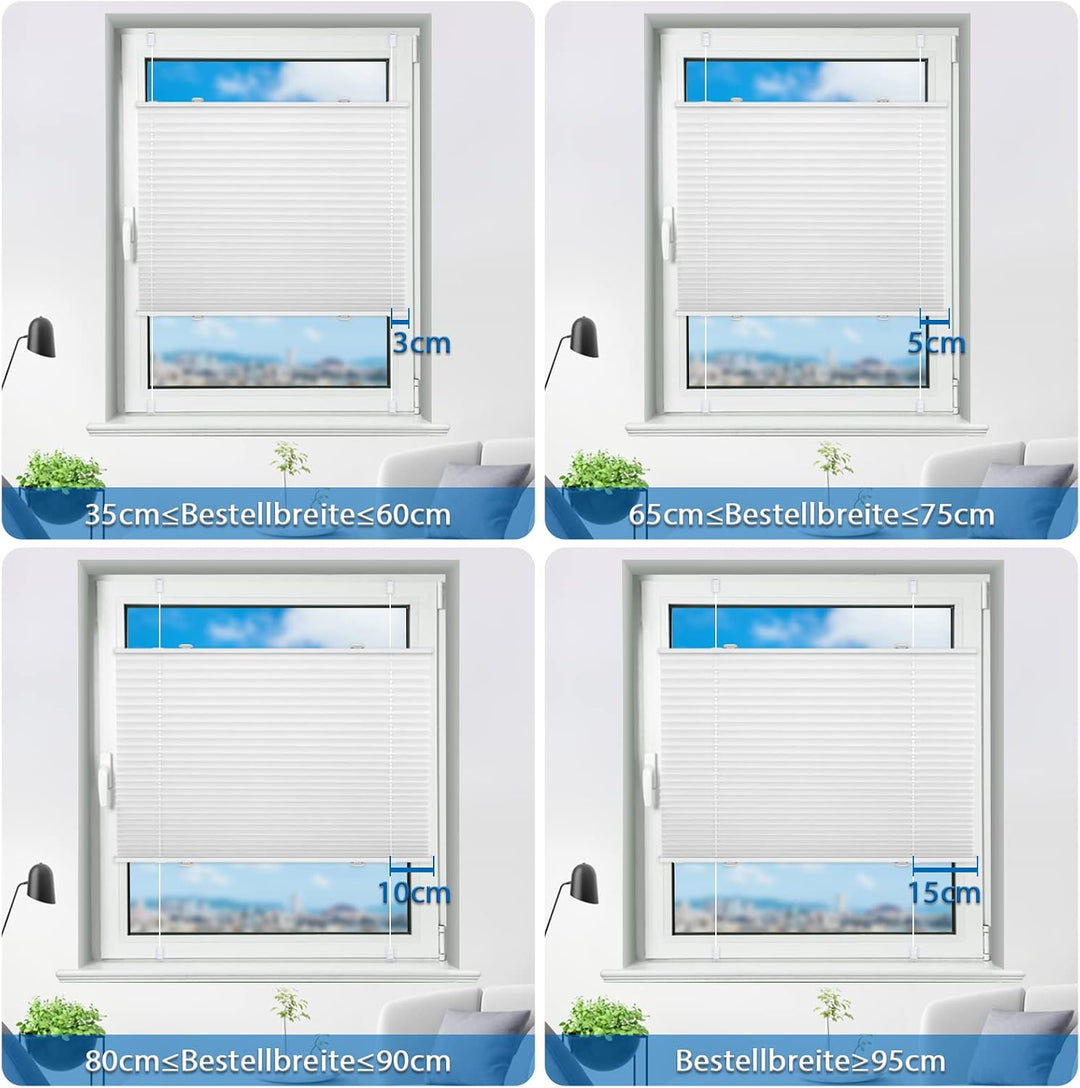 Plissee ohne Bohren Verdunkelung Plissees Klemmfix 35x80cm(BxH) Weiss 100% Blickdicht Verdunklungspl