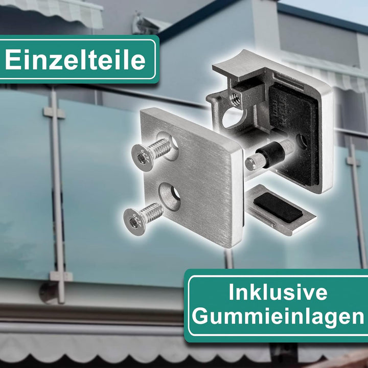 PRIOstahl Glashalter 4 Stück Glasklemmen Klemmhalter Glasplattenhalter mit Sicherungsplatte + Sicher