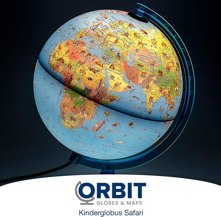 ORBIT GLOBES & MAPS Kinder-Globus - 25cm Globus mit Holzfuss, Deutsches Kartenbild von 2023 mit viel