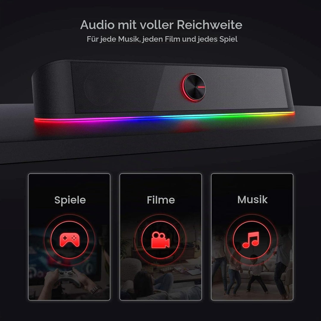 Redragon GS560 Adiemus RGB Desktop-Soundbar, 2.0-Kanal-Computerlautsprecher mit dynamischer Lichtlei