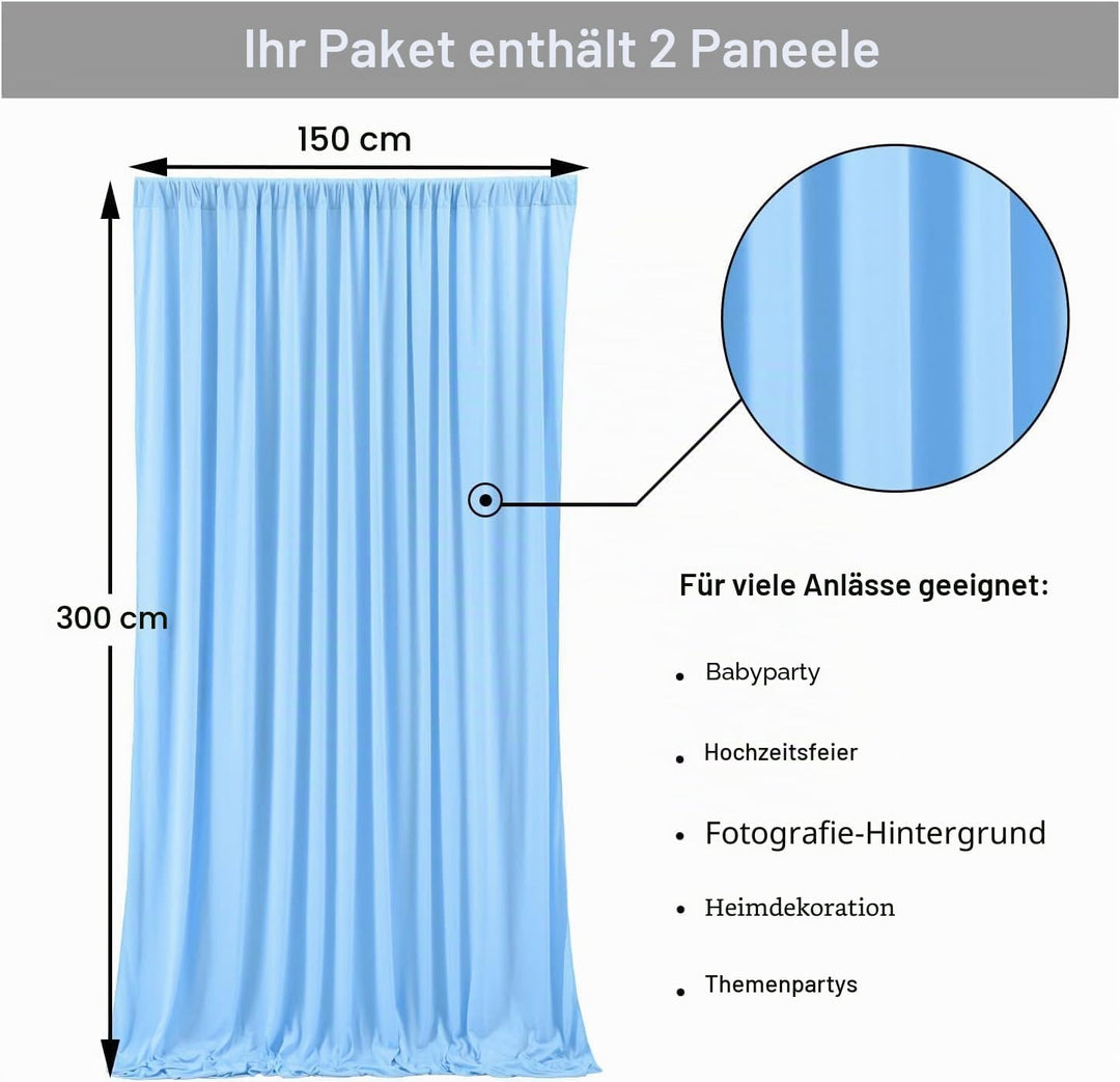 3×3 m Baby Blau Hintergrund Vorhang, Deko Hochzeit Party Junge&
