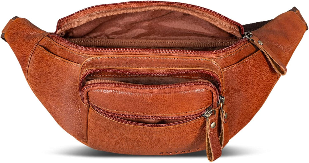 ROYALZ 'Alabama' Gürteltasche Leder Herren Damen Bauchtasche Retro Vintage Look Hüfttasche flach Bru