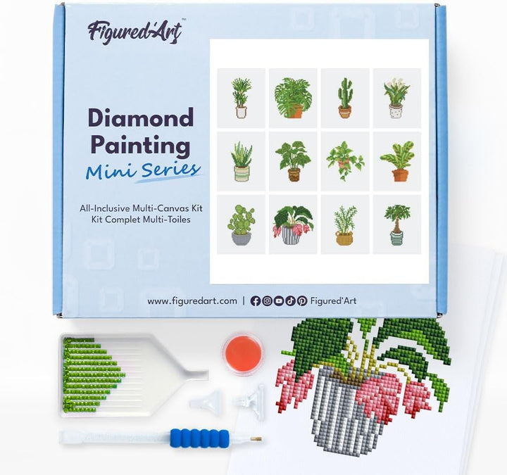 Figured'Art Mini Serie Diamond Painting Erwachsene - Pflanzen - Premium-Box mit 12 Stück 15x18 cm 5D