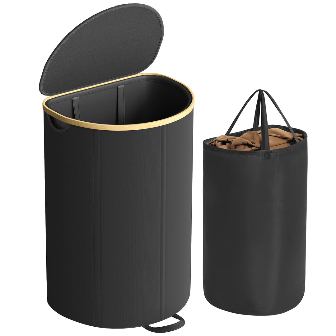 SONGMICS Wäschekorb, Wäschesammler, 90 Liter, Wäschetonne mit Deckel, Wäschesack herausnehmbar, für