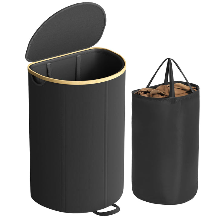 SONGMICS Wäschekorb, Wäschesammler, 90 Liter, Wäschetonne mit Deckel, Wäschesack herausnehmbar, für