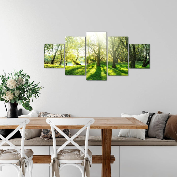 Runa Art Wandbilder Wald Landschaft 5 Teilig Bild auf Vlies Leinwand Deko Schlafzimmer Wohnzimmer So