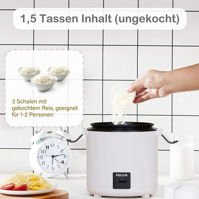 Reiskocher klein & Bento-Box für 1-2 Personen,（0.3 liter, 1,5 Tassen), Mini Rice Cooker mit abnehmba