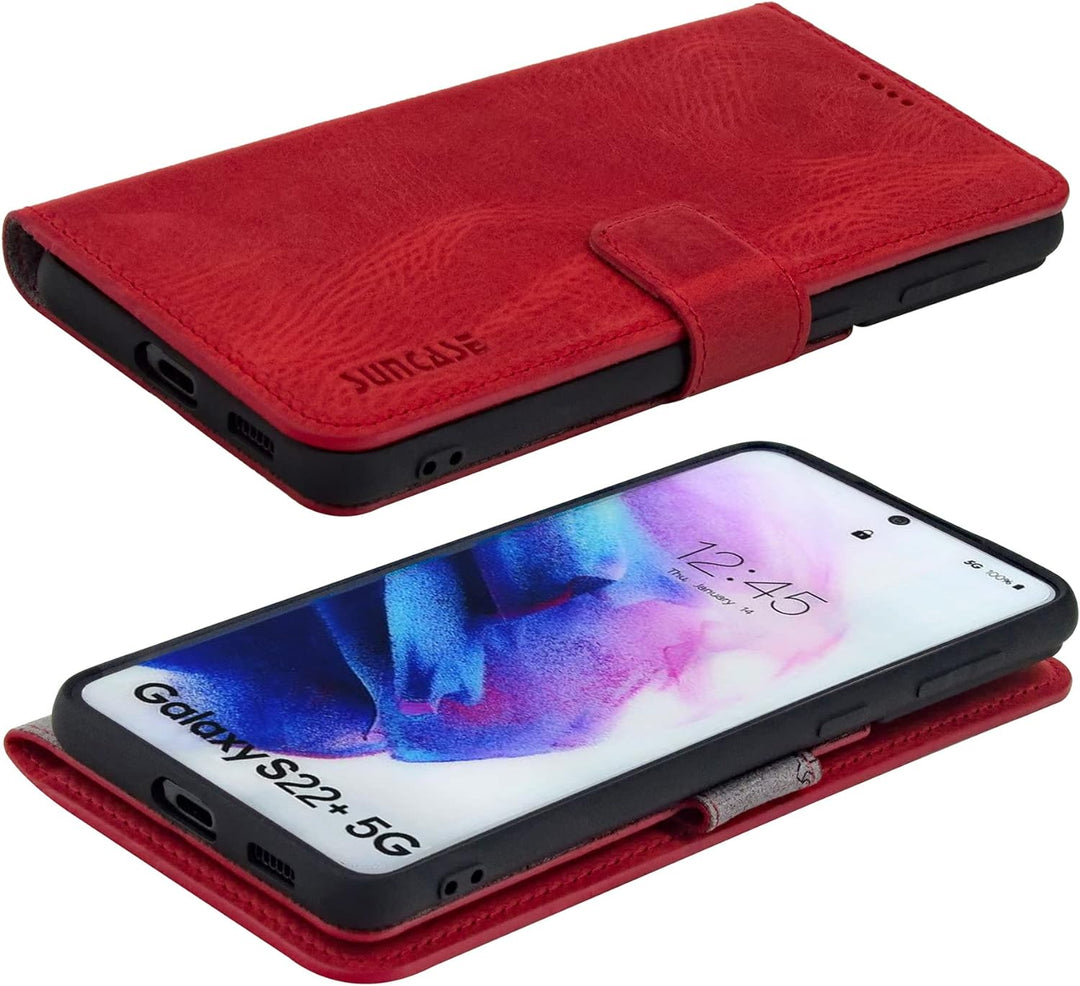 Suncase Book-Style Hülle kompatibel mit Samsung Galaxy S22 Plus 5G Leder Tasche (Slim-Fit) Lederhüll