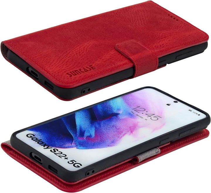 Suncase Book-Style Hülle kompatibel mit Samsung Galaxy S22 Plus 5G Leder Tasche (Slim-Fit) Lederhüll