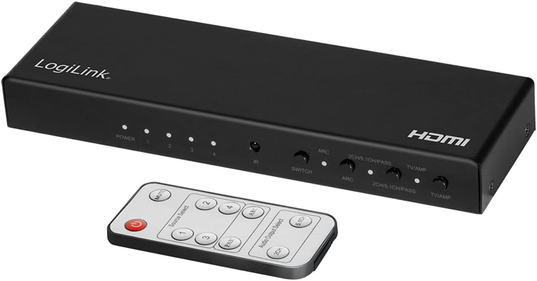 LogiLink HD0046 - HDMI-Switch 4-Port, 4 Eingänge/1 Ausgang (4X Video auf 1x TV), 4K/60 Hz, Audio-Ext