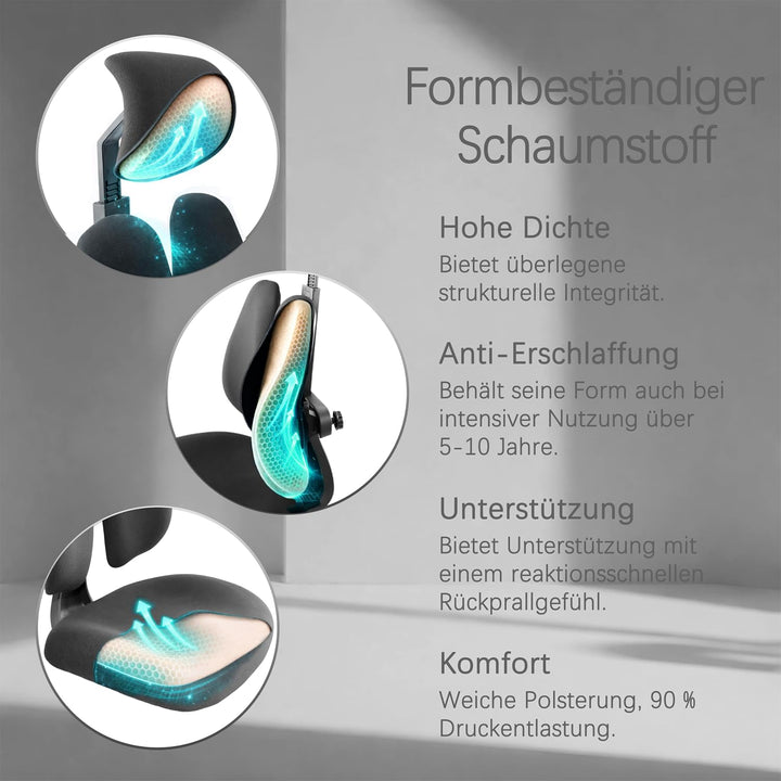 FLEX Ergonomischer Bürostuhl mit dynamisch geteilter Rückenlehne, 8 cm ultra-verdickter Sitz aus hoc