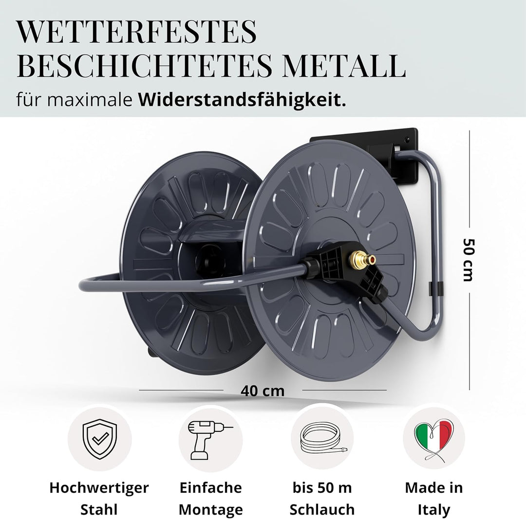 Livlig53 LIVLIG Schlauchtrommel Metall, Schlauchtrommel 50m Gartenschlauch, pulverbeschichtete Garte