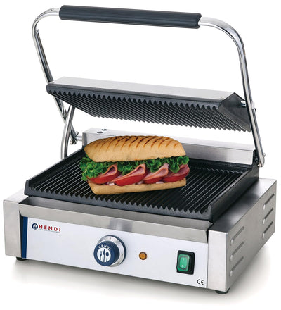 HENDI Kontaktgrill, Panini-, sandwich- & Kontaktgrill, Regelbar bis max. 300°C, Oberseite (H)530mm,