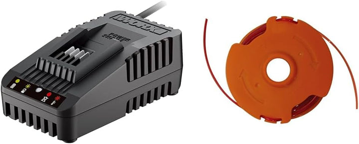 Worx WA3880 Lithium, Akku Ladestation für Powershare Akkus & WA0007 Rasentrimmer Faden für den WORX