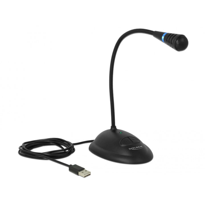 DELOCK 65871 USB-Mikrofon mit Standfuss & Mute/On&Off-Taste 1.7m, Schwarz