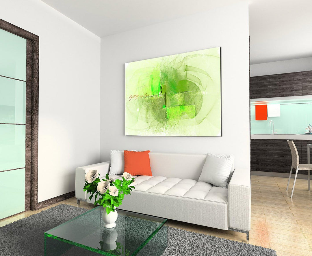 Paul Sinus Art 80x60cm Fotoleinwand Leinwanddruck Kunstdruck Wandbild grün gelb beige Formen