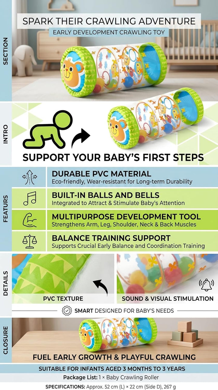 VGEBY Baby-Krabbelroller, Mehrzweck-Roller für die Frühe Entwicklung, Baby-Anfänger-Krabbelspielzeug
