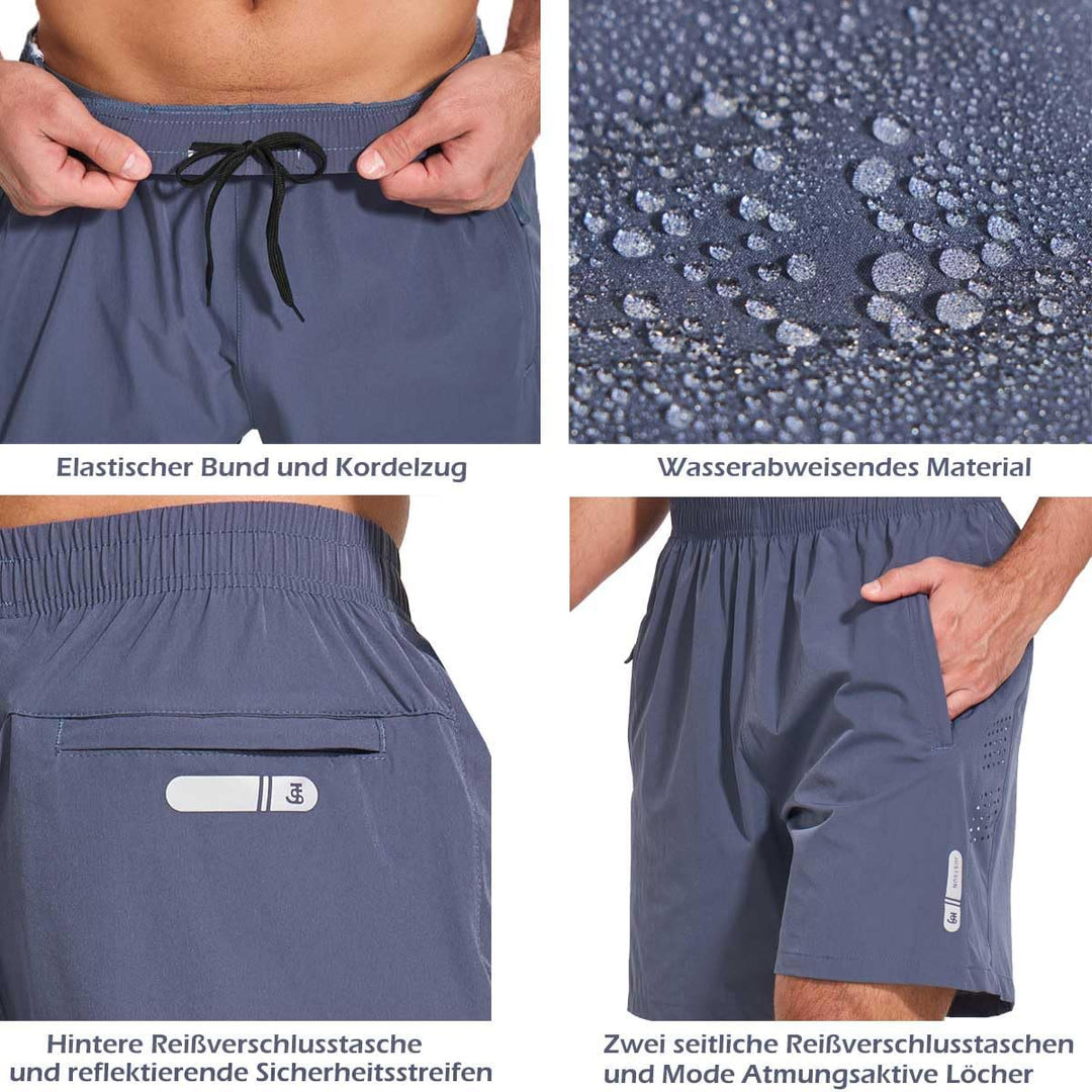 JustSun Shorts Herren Sport Schnelltrocknend Leichte Atmungsaktiv mit Reissverschluss, 3XL Denim Bla