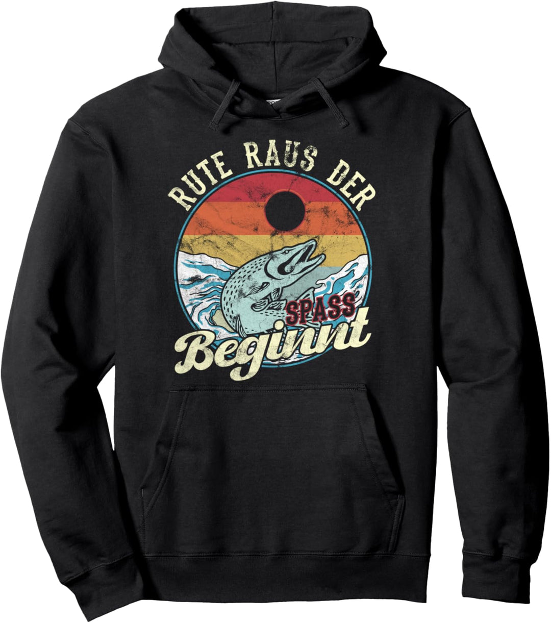 Rute Raus der Spass Beginnt Angler Geschenk Pullover Hoodie