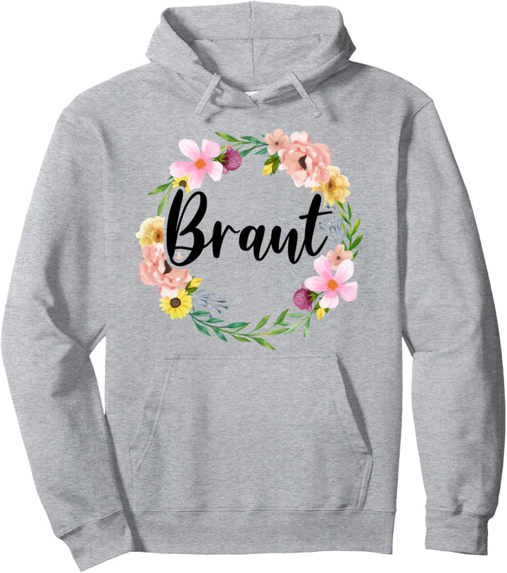 Damen Braut Bride to be Blumenkranz JGA Verlobung Braut Pullover Hoodie