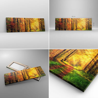 Panorama Bilder auf Leinwand Wald Baum Natur Leinwandbild mit Rahmen 90x30cm Wandbilder Dekoration W