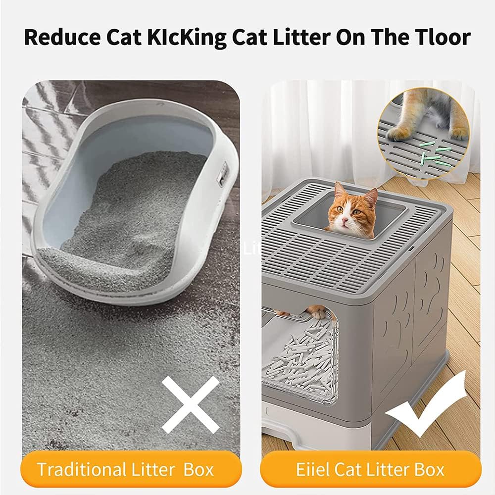 Katzenklo, Katzentoilette mit Deckel, Katzenklo inklusive Schaufel, ausziehbares Tablett, 2 Öffnunge