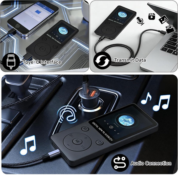 32GB MP3 Player Bluetooth 5.0 mit Lautsprecher für Sportler, 1,8" Bildschirm Musikplayer HiFi mit Vi